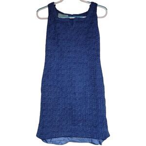 Dara Lamb Haute de Gamme Tweed Blue Dress Size 8 Fitted